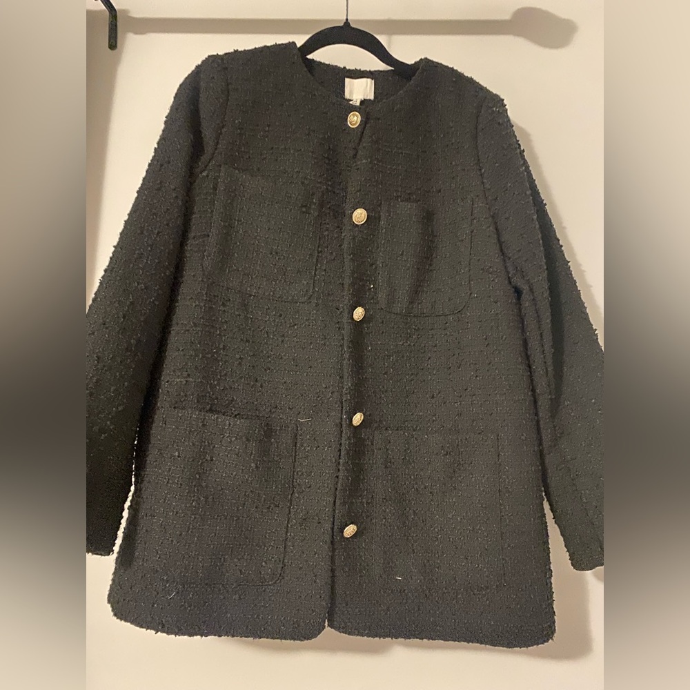 H&M Women’s Black Textured Jacket/long blazer